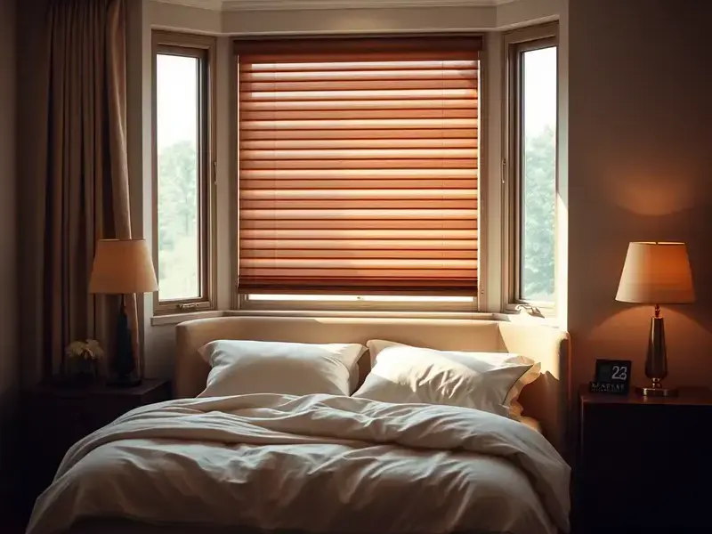 Cozy bedroom with blinds