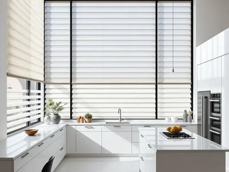 Modern kitchen with blinds